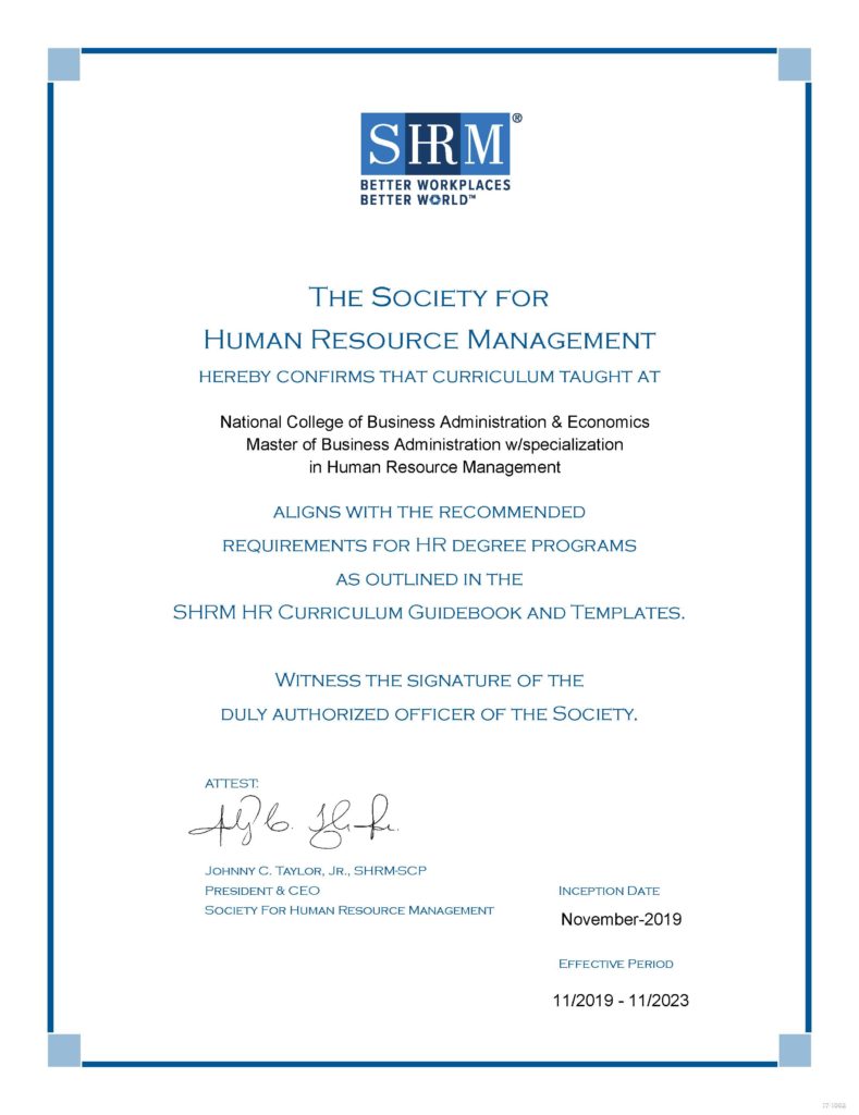 Certified From Society For Human Resource Management S Usa Ncbae